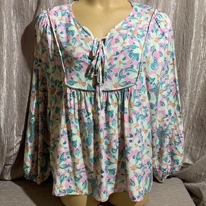 ePretty Top Blouse Pink Green Cream Floral XL